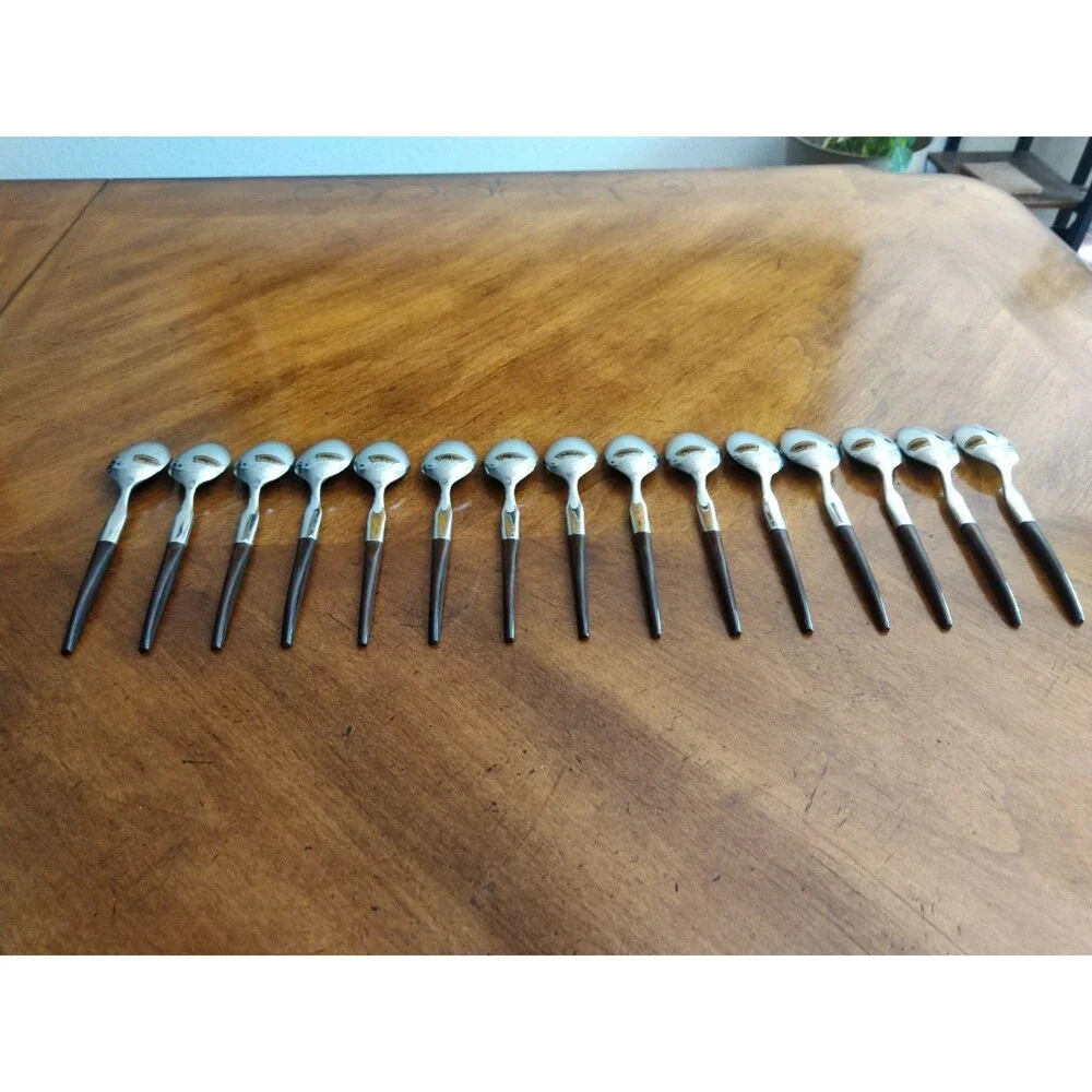 Lot 15x Teaspoons Ekco Eterna La Joya Stainless Faux Wood Flatwar MCM EKS14 6.4